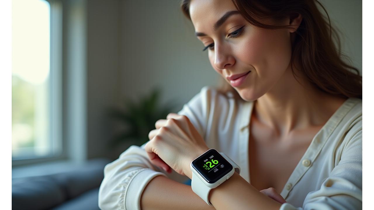Giovane donna che utilizza uno smartwatch per monitorare la sua attività fisica, evidenziando la tecnologia nel benessere.