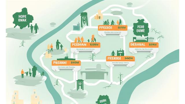 Una mappa stilizzata di Roma con icone di eventi come un gruppo che cammina, persone che cucinano, e yogi, che mostrano posizioni future vicino a punti di riferimento famosi.