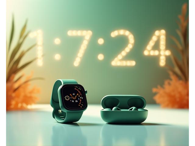 Bundle promozionale con smartwatch e auricolari fitness, un orologio che mostra un conto alla rovescia