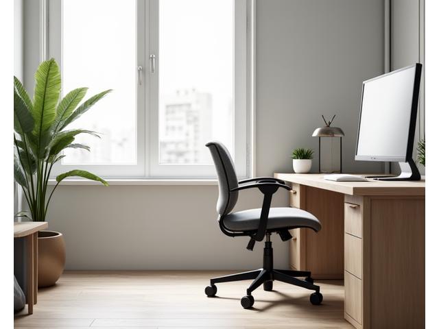 Sedia da ufficio ergonomica moderna e stilosa in un ambiente di lavoro luminoso
