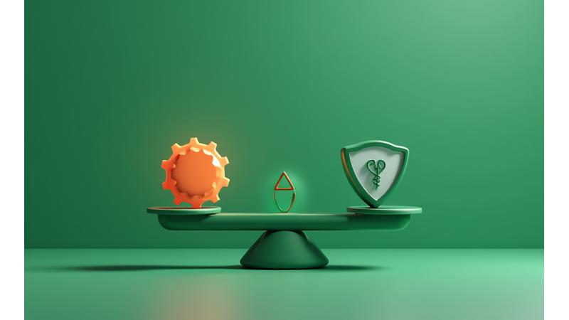 Icone di bilancia, scudo e simbolo di attenzione che rappresentano equilibrio e protezione