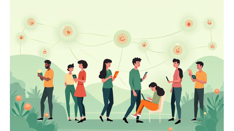 Illustrazione di persone che interagiscono positivamente in uno spazio digitale sicuro