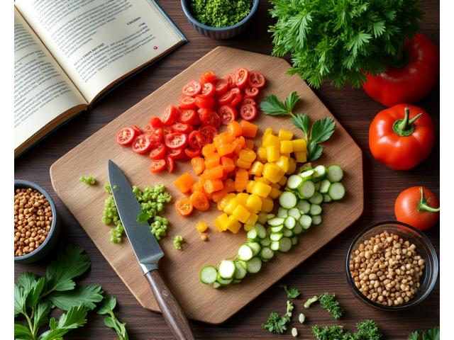 Tavolo con ingredienti freschi e colorati per una masterclass di nutrizione